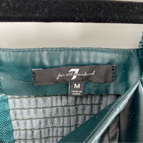 7 for All ManKind Square Neck Long Puffer Sleeve Faux Leather Cropped Blouse M - Picture 2 of 3